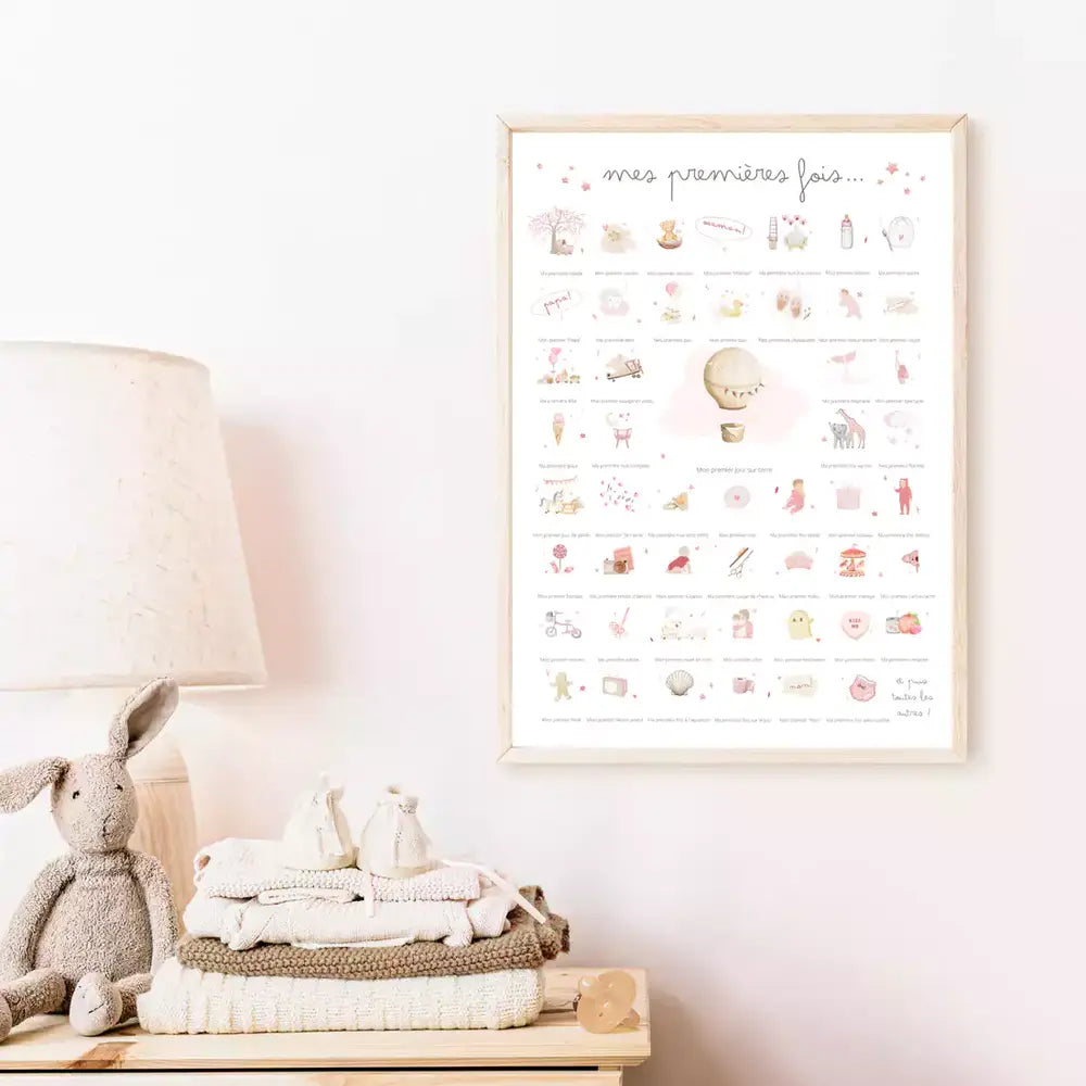 Affiche naissance - Mes premières fois - bébé rose